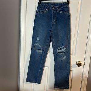 Wild Fable Darker Wash Straight/Wide Leg Jeans with Rips size 6